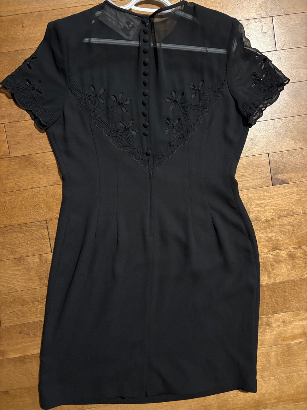 Women's Black Midi Dress with Floral Cutwork Detail Back